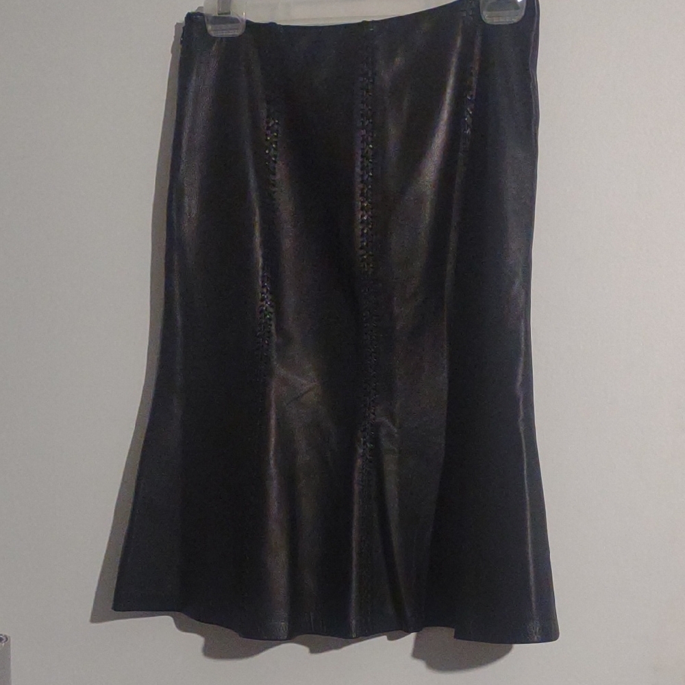 Lafayette 148 New York Black Leather Midi Skirt
